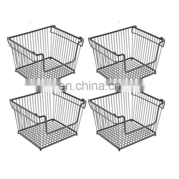 Rectangular Black Laundry Large Mesh Foldable Egg Carbon Steel Birdcage Wholesale Stackable Handmade Fruit Metal Wire Basket photo-2