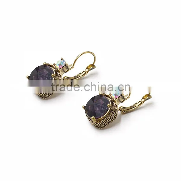 New Model Rhinestone Zircon Giold Huggie Back Dangling Hoop Earrings photo-2