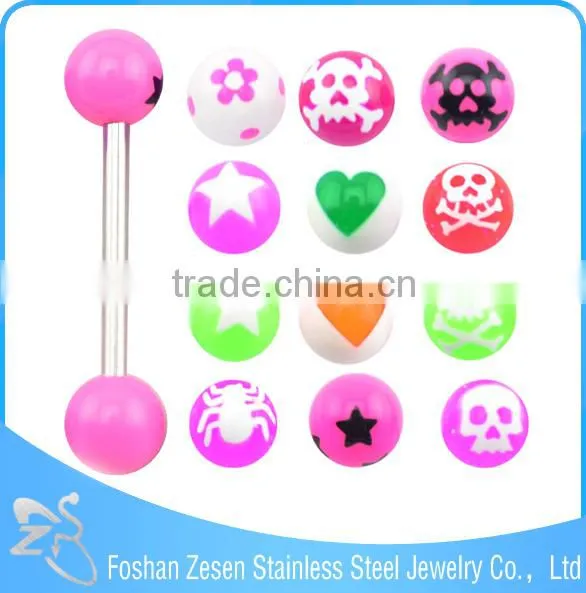 Blue Resin Double Ball Body Piercing Jewelry Fake Piercing Tongue Ring photo-2