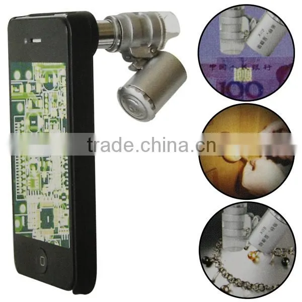 60X Zoom LED Cellphone Microscope Magnifier Camera Lens For iPhone 4S 4G