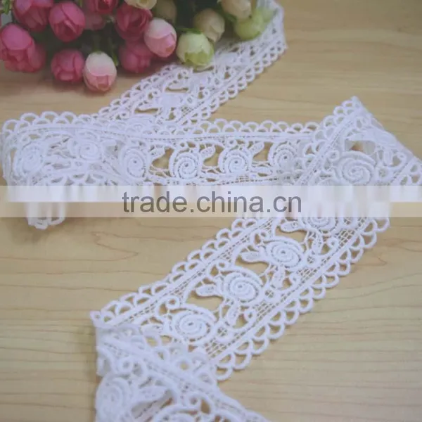 Wholesale New White Colour Embroidered Style and Organic Contton Lace for Weding Dress photo-3