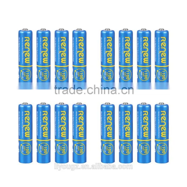 RENEW Brand Ready-To-Use NiMH 1100mAh AAA Rechargeable Batteries, 16 Pack