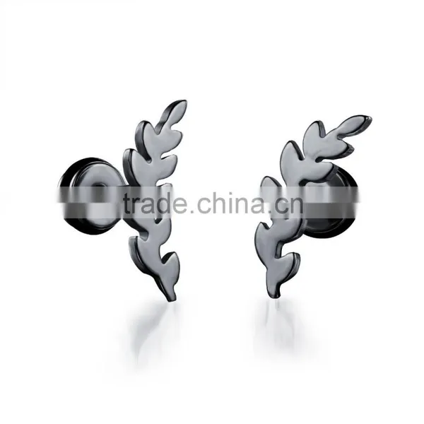 2016 Fashion Earring Designs Pictures 316L Stainless Steel Black Leaf Ladies Cute Earring photo-2