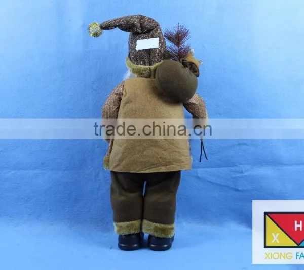 Natural Country Brown Standing Santa Claus Christmas Figure With Sled and Gift Bag photo-2