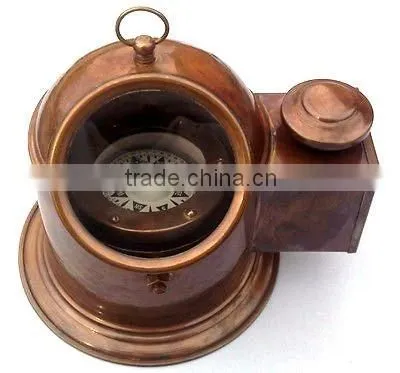 BEAUTIFUL HANDMADE REPRODUCTION BRASS BINNACLE COMPASS WITH OIL LAMP 13505 photo-2