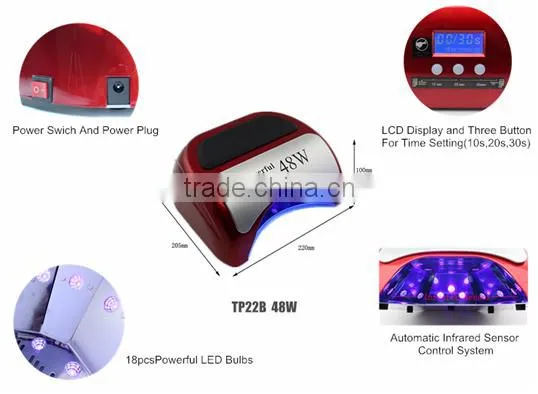 Beautyshow professional high quality 48w red led lamp dryer for soak off camouflage uv led gel polish hybrid