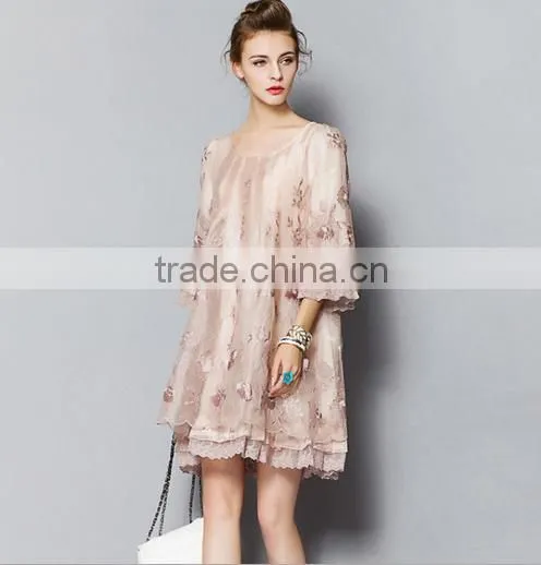 Women Embroidered Dress With Printing Loose Style photo-3