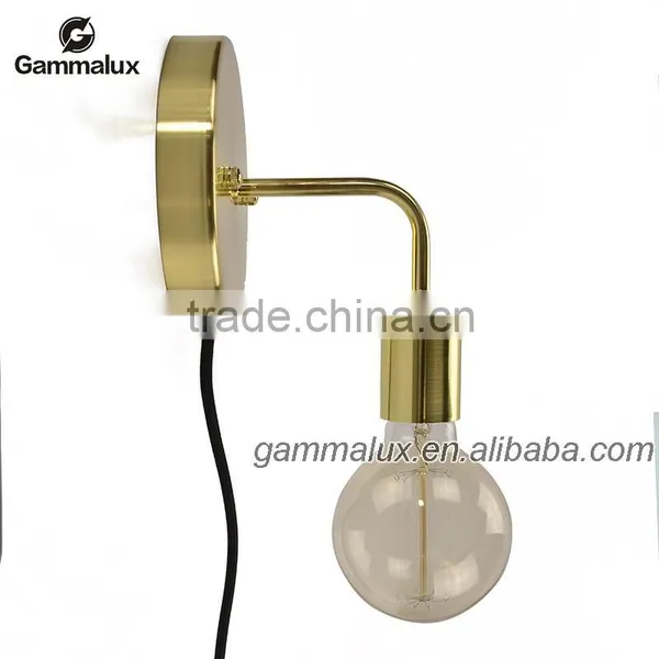 Colourful Wall Lamp,New Design Golden Wall Light With Fabric Wire Power Cord