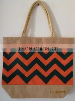Red & Black Color 2016 Chevron Jute Shopping Bag