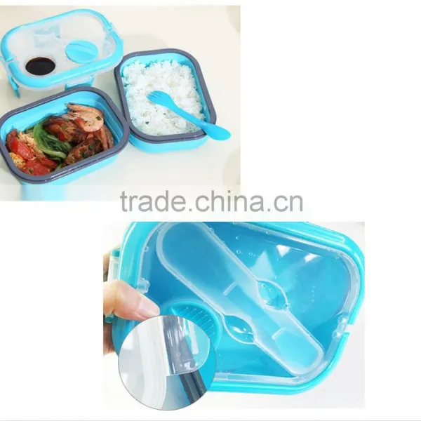 Portable 2 Layer Silicone Collapsible Lunch Box With Handle Food Carrier Container photo-2