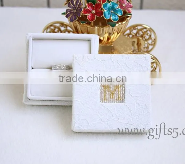 White Wedding Boxes for Ring Package With Beaded Name Plate of M photo-3