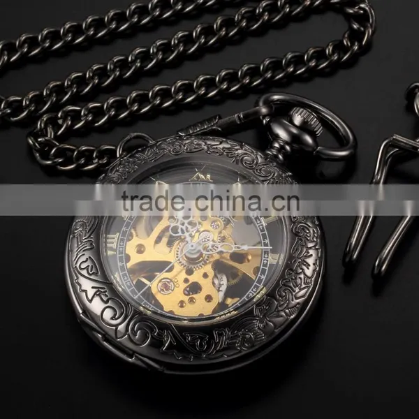 Vintage Transparent Mechanical Skeleton FOB Pendant Men Pocket Watch photo-3
