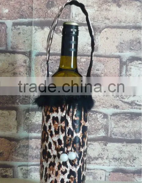 With Handle Leather Fabric Wine Bottle Bags
