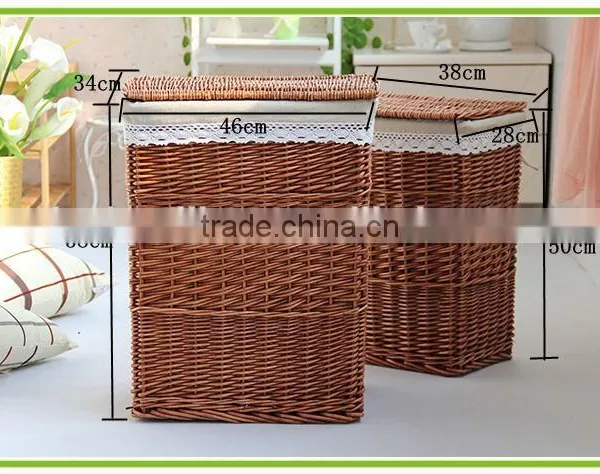 Sets 2 Whole Willow Material Laundry Basket With Lid With Lining With Handls on the Side of the Basket photo-4