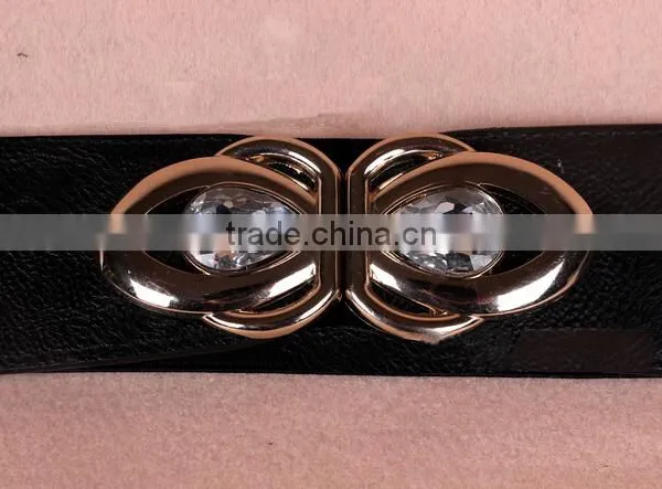 Wholesale Teardrop Crystal Inlaid Flower Pattern Alloy Buckle Sex Women Lady Wide PU Waist Belt photo-2