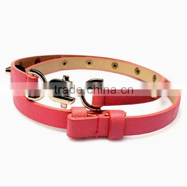 Fashion Rivets Decorated DU Buckle Sex Girl Thin Pink PU Waist Belt photo-2