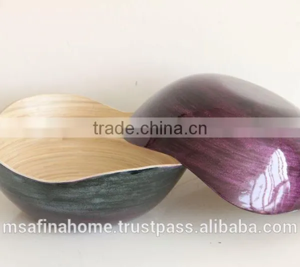Flower Shape Colored Lacquer Bamboo Salad Bowl photo-3