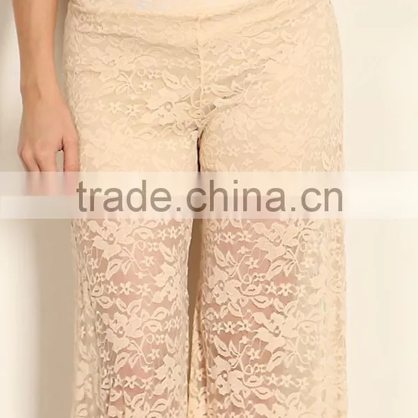 Ladies Trousers FLORAL PATTERN LACE High Waist Yoga PALAZZO PANTS photo-5