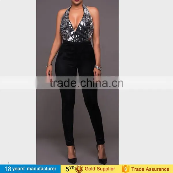 2014 New Women Block Color BLACK WHITE Tie Long Plus Size Wide Leg Soft Elegant Women Stripe Evening Jumpsuit OEM Cheap Bulk photo-3
