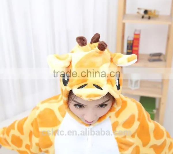 Flannel Cartoon Adult Animal Jumpsuit Animal Pajamas Jumpsuit Giraffe Design photo-3