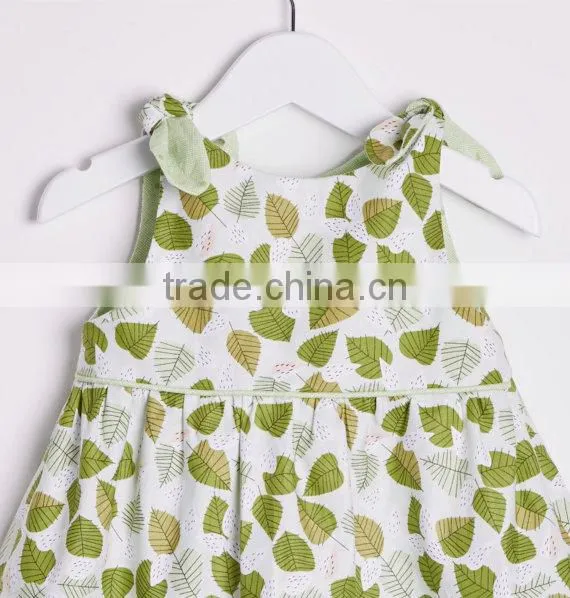 New Fashion 100% Cotton Material Pattern Girls Print Green Leaves Dress photo-4