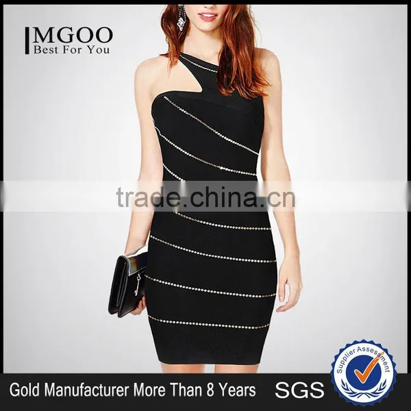 MGOO High Quality Dress Factory Customized Design Boydcon Dress For Women Gold Chain One Shoulder Vestidos H980 photo-3