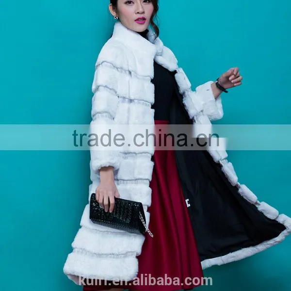 New Designer 80cm Vintage Natural Rex Rabbit Chinchilla Fur Winter Long Coat Jacket With Fur Collar For Women photo-2