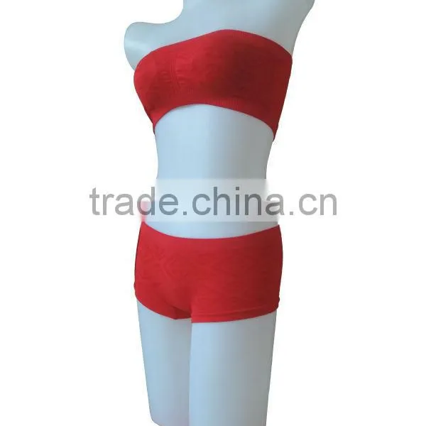 Nice Quality New Style Seamless Woman Underwear Ladies One Piece Bandeau Bra w Removable Cup Pad & Boxer photo-2