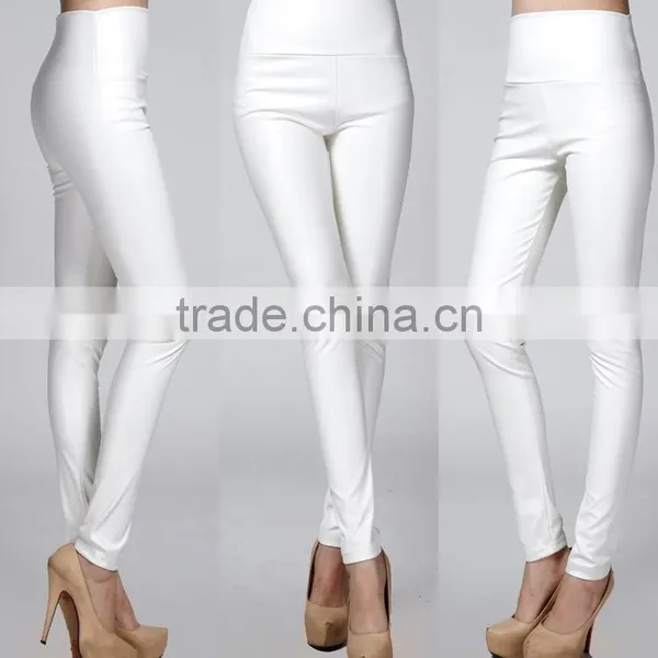 Wholesale Plain Womens Tight Pants/sexy Faux Leather High Waist Leggings Stretch PU Pants Laides Skinny Trousers photo-3