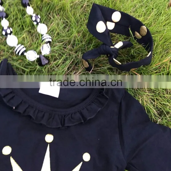 Black 2-7t FALL/Winter Kids OUTFITS Crown Gold Dress Girls Hot Sell Cute Clothes Kids With Matching Headband photo-2