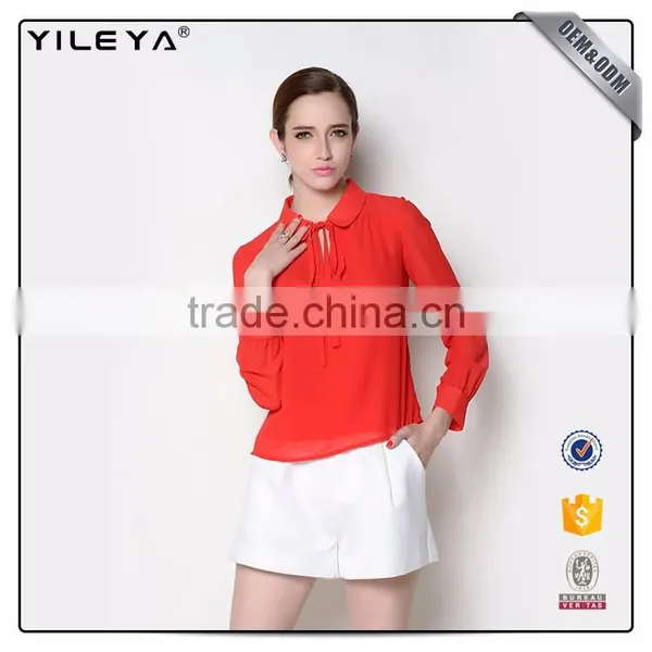 Fashion Design Lady Blouse,korean Fashion Long Sleeves Blouse,high Neck Design of Blouse photo-2