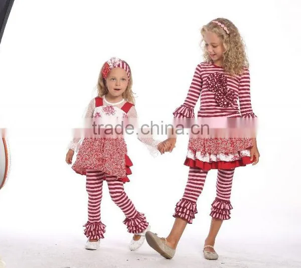 Latest Girl Ruffle Outfits Fashion Printed Prom Girls Ruffle Raglan Pants Set photo-2