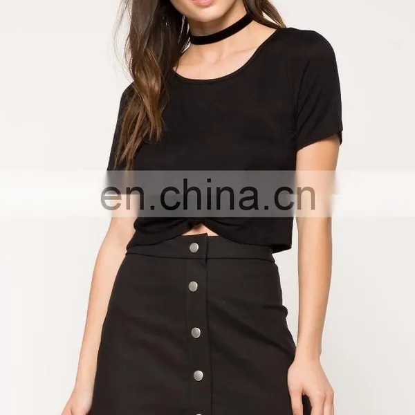 Fashion Women Shirts and Tops Latest Short Sleeve Tied Front Woman Top photo-4