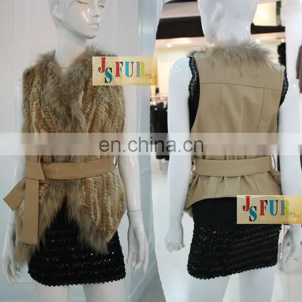 Genuine Rabbit Fur With Raccoon Fur Vest Lady Vest