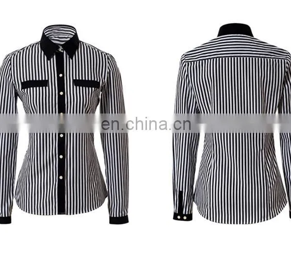 Classical Black and White Stripe Ladies Blouse or Tops photo-4