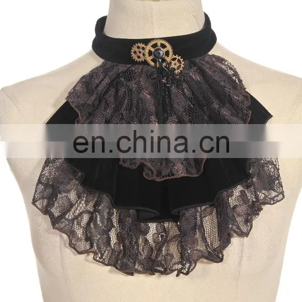 Steampunk Gothic Jabot-collar With Laces Hands of the Clock and Gear photo-2