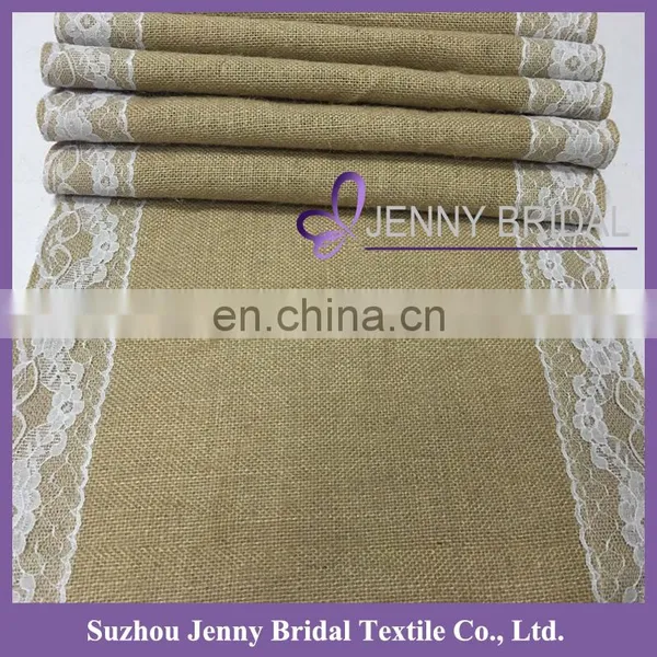 TR024C 2016 Cheap Restaurant Linen Table Runner Lace Edge Burlap Table Runner photo-3