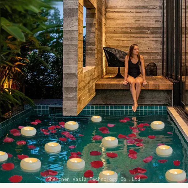 Flameless Water LED Floating Waterproof Plastic Candles Tea Light Light up Romantic Flickering Votive Tealight for Bathroom photo-4