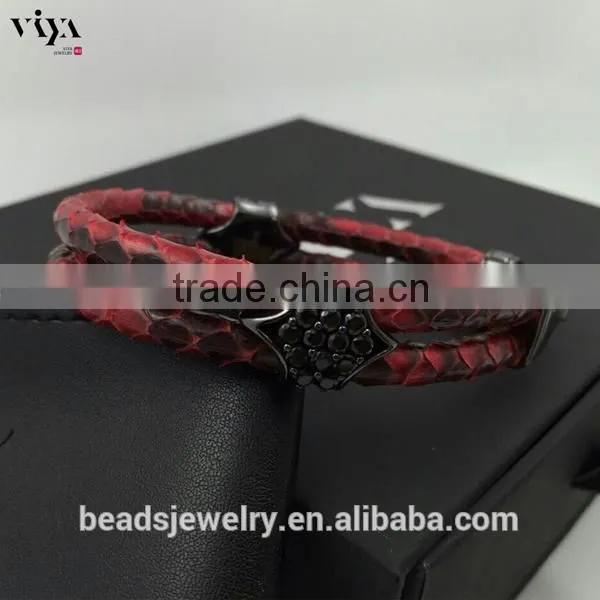 2016 New Arrival Luxury Silver Plated Exotic Genuine White Stingray/ Python Man White Diamond Bracelet For Man photo-5