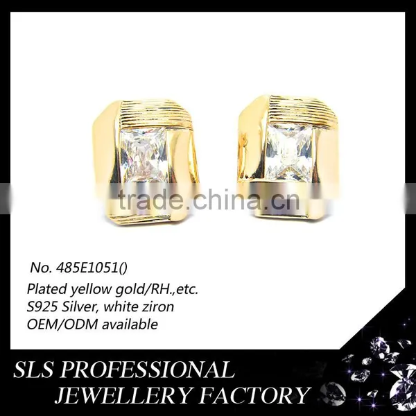 2015 Fashion Winter Latest Design 925 Sterling Silver Yellow Gold Plate Square White CZ Micro Pave Setting Earrings for Women photo-3