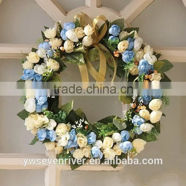 Custom Simulation Wreath Door Decoration Pendant Married the Wedding Floristry Villa Home Decoration Car Wedding Decoration Blue