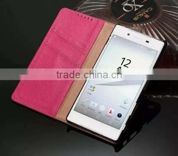 DLS Litchi Grain Genuine Leather Flip Case for Sony Z5 Plus Wallet Cover Case With Card Slot MT-5195 photo-4