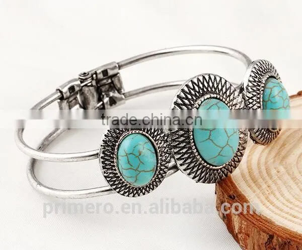 New Hot Vintage Style Tibetan Silver Round Turquoise Bracelet Alloy Bangle Jewelry photo-6
