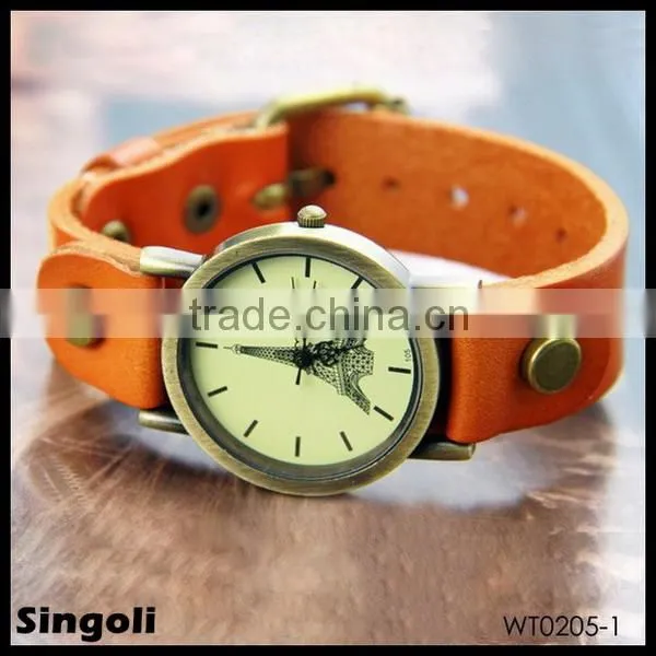 Fashion Leather Band Watch for Man With Eiffel Tower Picture