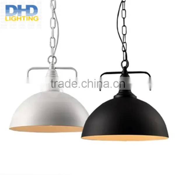 Industrial White and Black Color Round Metal Shade Edison Pendant Lamp Vintage Brass Socket Home Decoration Lighting Fixture