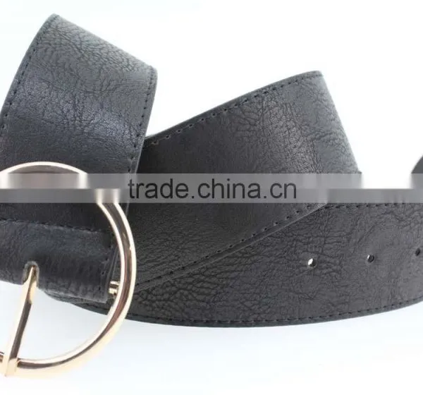 Women's Fashion Belt With Black PU Leather & Gold Circle Buckle in Chinese Factory photo-5