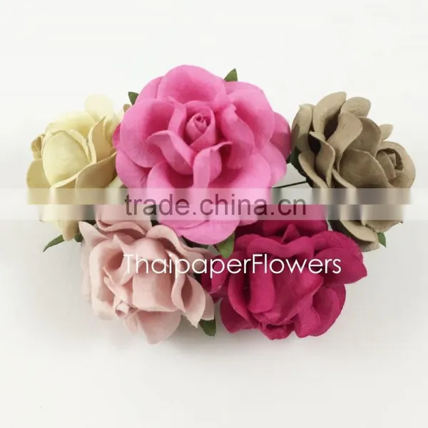 Pink Green ,Large Handmade Mulberry Paper Flower, Wedding Party, Scrap-booking Crafts Thailand