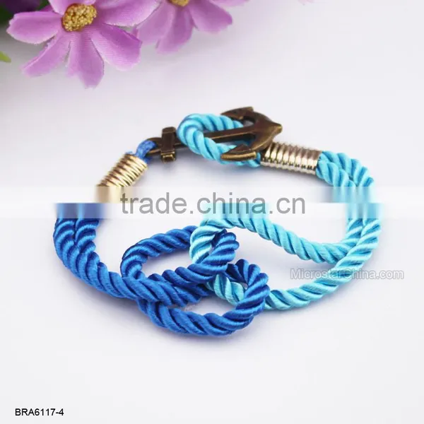 Antique Woven Naylon Friendship Rope Silver Anchor Bracelet photo-4