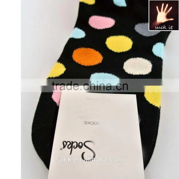 Wholesale Custom Happy Socks Men's Black With Colorful Large Dots Cotton Ankle Socks Gay photo-2
