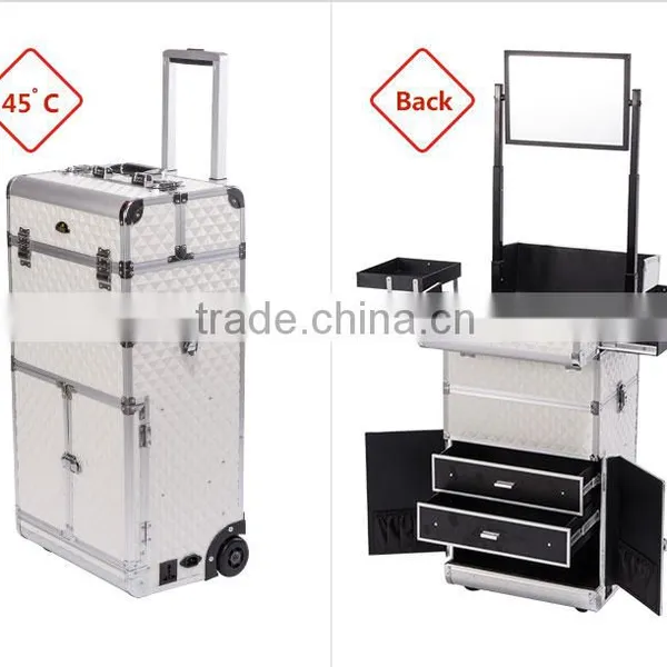 Salon Beauty Artist Professional Aluminum Rolling Trolley Makeup Case With Drawers photo-3